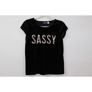 Children's Place SASSY silver sequin Black velvet fuzzy tee XL 14
